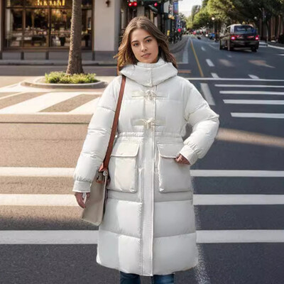 Zimska ženska duga pamučna jakna 2024. Ženska jakna čiste boje s kapuljačom, dugi kaputi Ženska deblja topla jakna Ženska odjeća