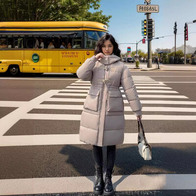 Zimska ženska duga pamučna jakna 2024. Ženska jakna čiste boje s kapuljačom, dugi kaputi Ženska deblja topla jakna Ženska odjeća