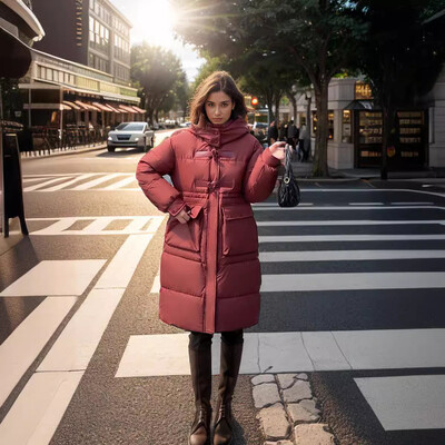 Zimska ženska duga pamučna jakna 2024. Ženska jakna čiste boje s kapuljačom, dugi kaputi Ženska deblja topla jakna Ženska odjeća