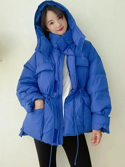 Nova zimska topla jakna s kapuljačom Ženski donji pamučni kaput Nepravilan pahuljasti mjehurić s uzicom za struk Opušteni kaput Pamučni kaput