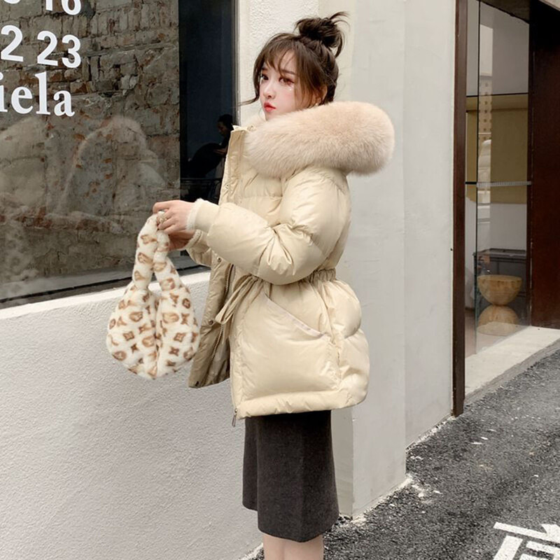 Zimska nova pamučna jakna za 2023. Ženske pamučne jakne s velikim krznenim ovratnikom Parke s kapuljačom Ženske debljine TOPLI Ženski kaput srednje dužine