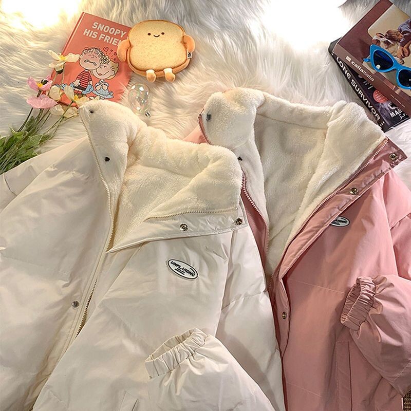 Zimska studentska pamučna jakna s plišanim podebljanim pamučnim parkama od janjećeg flisa s širokim kratkim ženskim kaputom za snježnu odjeću