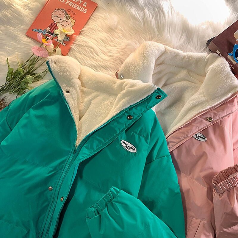 Zimska studentska pamučna jakna s plišanim podebljanim pamučnim parkama od janjećeg flisa s širokim kratkim ženskim kaputom za snježnu odjeću