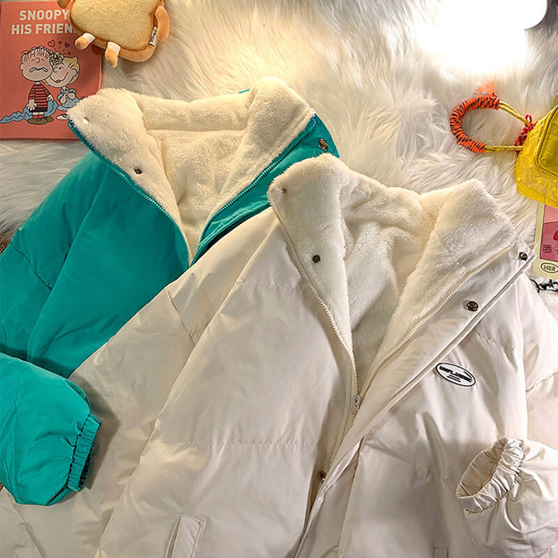 Zimska studentska pamučna jakna s plišanim podebljanim pamučnim parkama od janjećeg flisa s širokim kratkim ženskim kaputom za snježnu odjeću