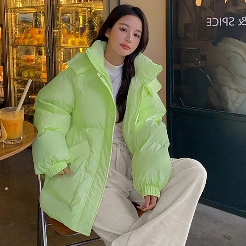 Палто Парка Корейско пухено памучно яке Дамско зимно палто 2023 Нова дамска мода Парки с качулка Връхни дрехи Дебели топли палта