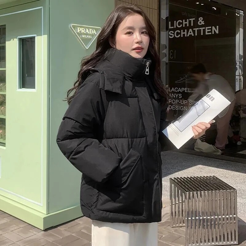 Палто Парка Корейско пухено памучно яке Дамско зимно палто 2023 Нова дамска мода Парки с качулка Връхни дрехи Дебели топли палта