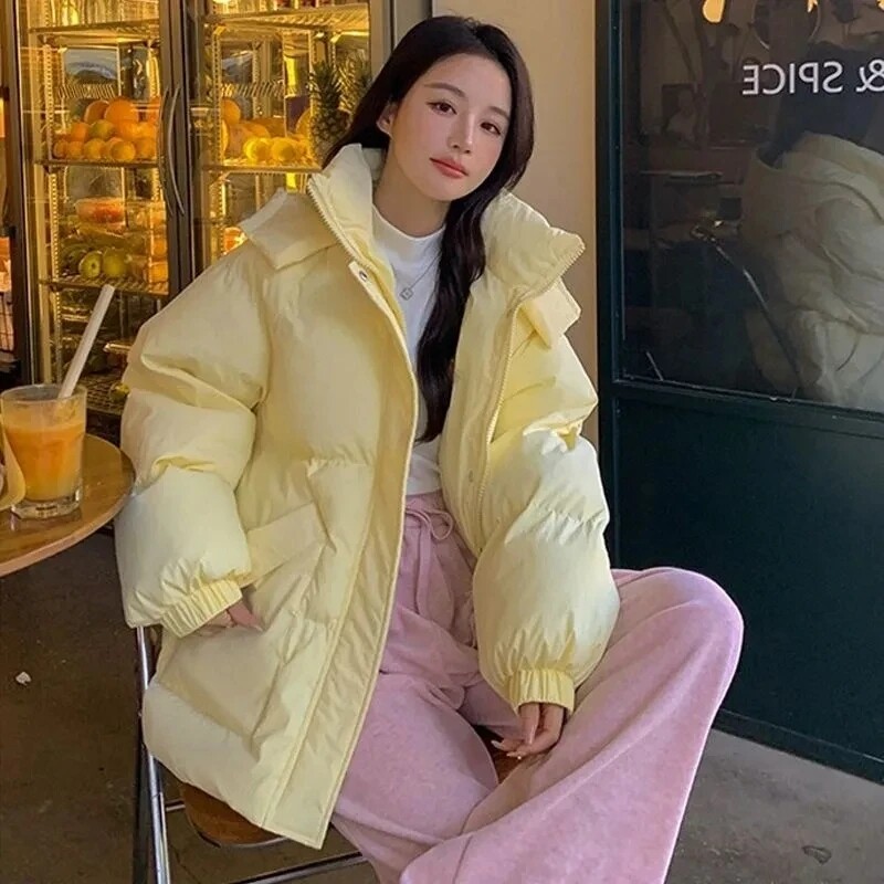 Палто Парка Корейско пухено памучно яке Дамско зимно палто 2023 Нова дамска мода Парки с качулка Връхни дрехи Дебели топли палта