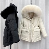 HWL 2024 Parka din blană căptușită din bumbac, nou cu guler mare de blană, jachetă de iarnă pentru femei, parkas groase și calde, îmbrăcăminte exterioară pentru femei