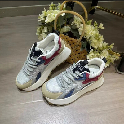 Ženske trendi dizajn brenda blokiranih boja Tenisice s debelim đonom 2024. Nova moda Mrežaste tenisice na vezanje Prozračne tenisice Mujer Zapatos