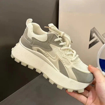 Ženske trendi dizajn brenda blokiranih boja Tenisice s debelim đonom 2024. Nova moda Mrežaste tenisice na vezanje Prozračne tenisice Mujer Zapatos