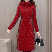 Talvised pikad naiste mantlid 2023 Uus mood Paks soe puuvillane polsterdatud mantlid Naiste Korea stiilis kapuutsiga talvejoped