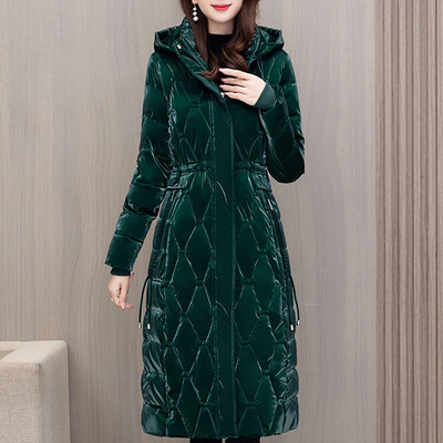 Talvised pikad naiste mantlid 2023 Uus mood Paks soe puuvillane polsterdatud mantlid Naiste Korea stiilis kapuutsiga talvejoped