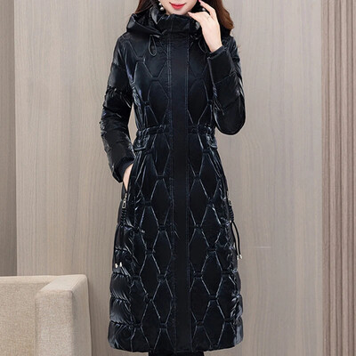 Talvised pikad naiste mantlid 2023 Uus mood Paks soe puuvillane polsterdatud mantlid Naiste Korea stiilis kapuutsiga talvejoped