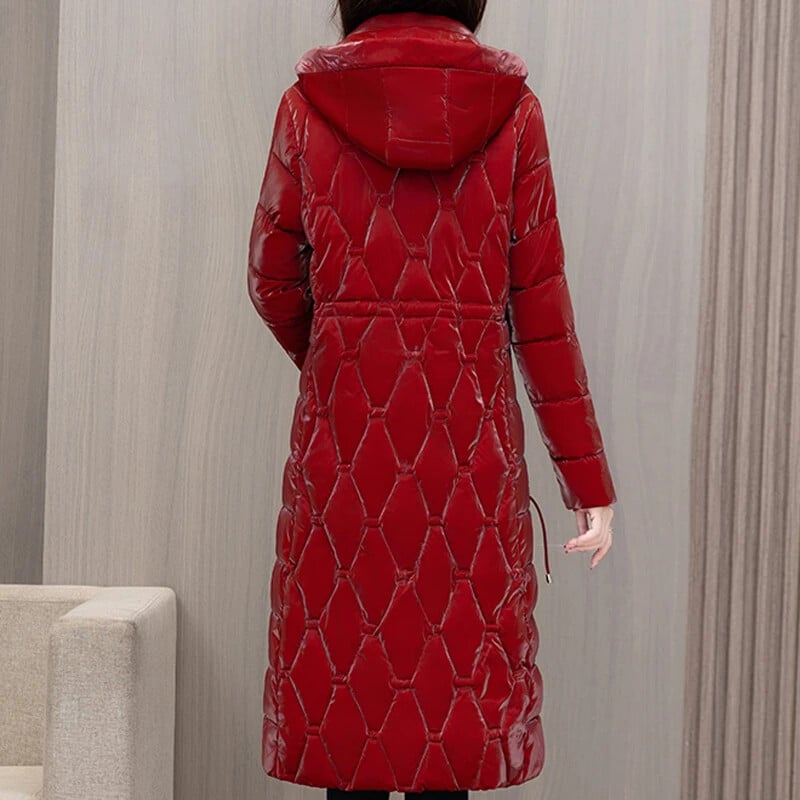 Talvised pikad naiste mantlid 2023 Uus mood Paks soe puuvillane polsterdatud mantlid Naiste Korea stiilis kapuutsiga talvejoped