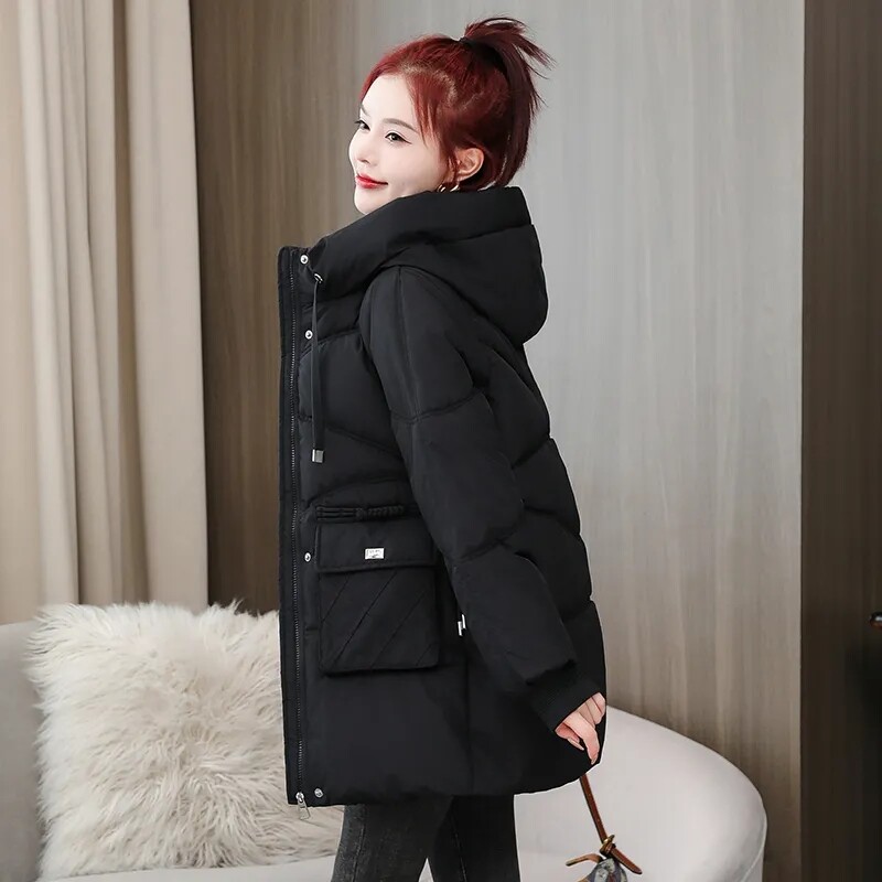 Zimska puhasta jakna s pamučnom podstavom za 2023. Ženska dugačka široka gornja odjeća Joker s kapuljačom Topli trendovski jednobojni kaput s patentnim zatvaračem