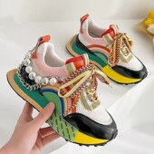 Jesenske nove ženske tenisice Modne mrežaste prozračne 2024 dugine boje na vezivanje biserni lanac Trendovski dizajn brenda Debeli potplat Zapatos