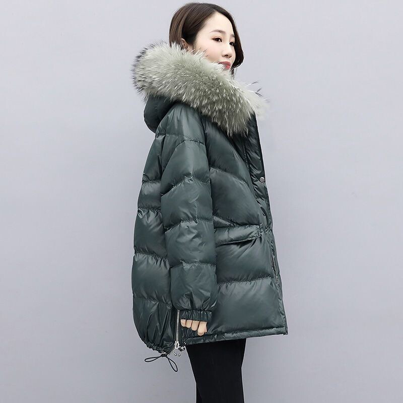 Palton din bumbac cu fața în jos, iarnă, luminoasă, 2023, iarnă, nou, largi, cu guler de blană mare, haină de pâine, haină din bumbac îngroșată.