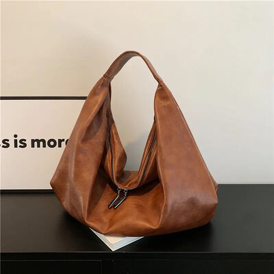 Големи черни дамски чанти за рамо Голяма чанта Hobo Shopper Bag Едноцветна качествена мека кожена чанта Crossbody Дамска чанта за пътуване