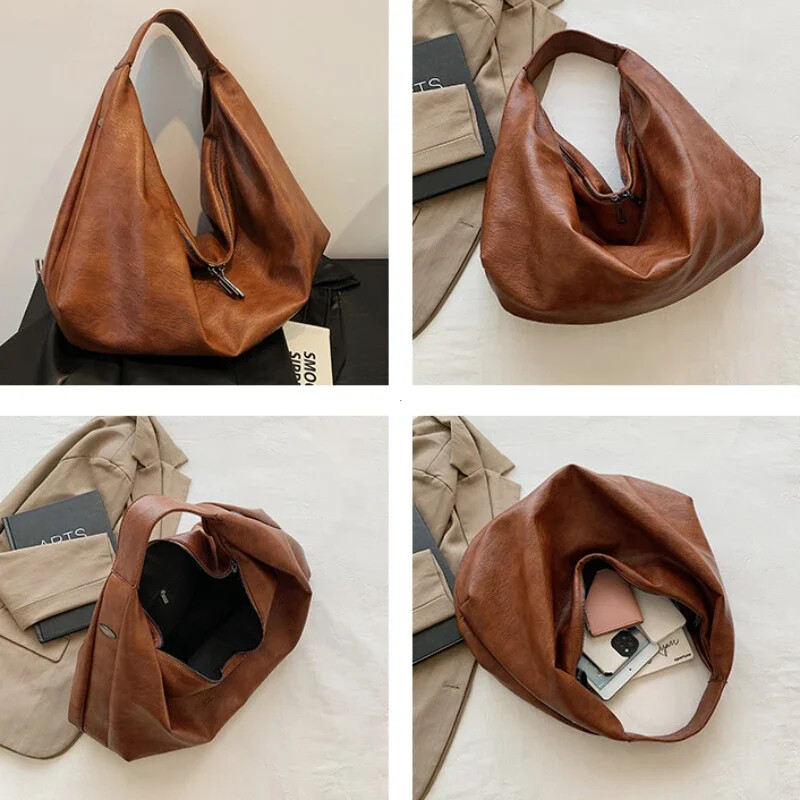 Големи черни дамски чанти за рамо Голяма чанта Hobo Shopper Bag Едноцветна качествена мека кожена чанта Crossbody Дамска чанта за пътуване