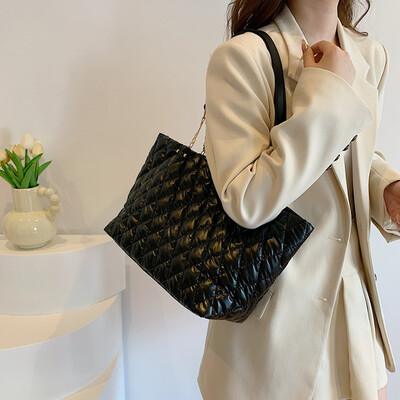 Zimske ženske torbice Torbe velikog kapaciteta Pamučno podstavljene torbe s gornjom ručkom Rombus uzorak Torba na rame Shopper torbe