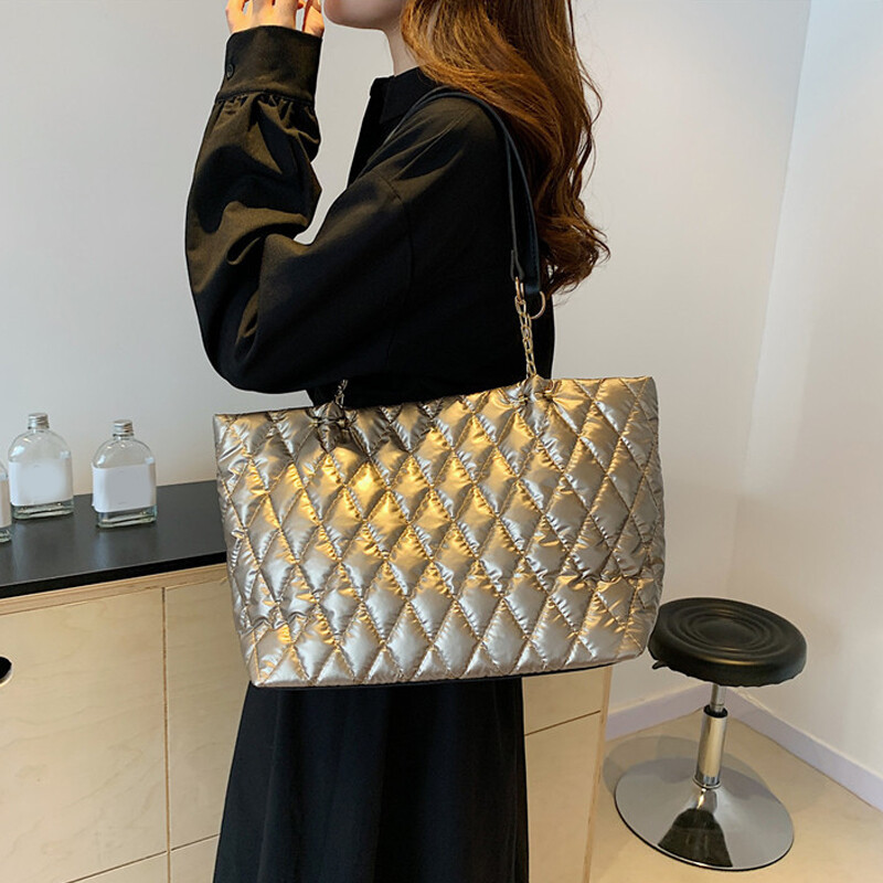 Zimske ženske torbice Torbe velikog kapaciteta Pamučno podstavljene torbe s gornjom ručkom Rombus uzorak Torba na rame Shopper torbe