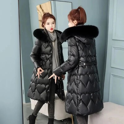 2023. aasta uus talvejope naiste karusnahast krae kapuutsiga puuvillane polsterdatud jakid, pikad parkad, naiste paksud, soojad lumed, parkamantel