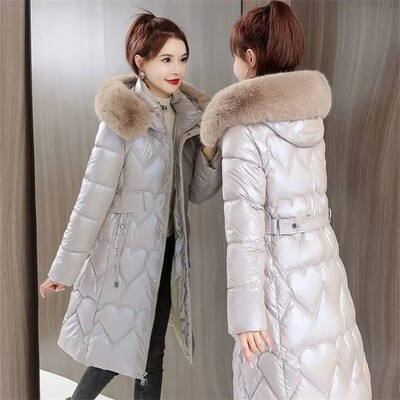 2023. aasta uus talvejope naiste karusnahast krae kapuutsiga puuvillane polsterdatud jakid, pikad parkad, naiste paksud, soojad lumed, parkamantel