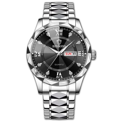 BINBOND meeste käekellad roostevabast terasest tippkvaliteediga luksuslikud nupud, peidetud klambriga veekindlad helendavad kuupäevanädalad spordi randmekellad