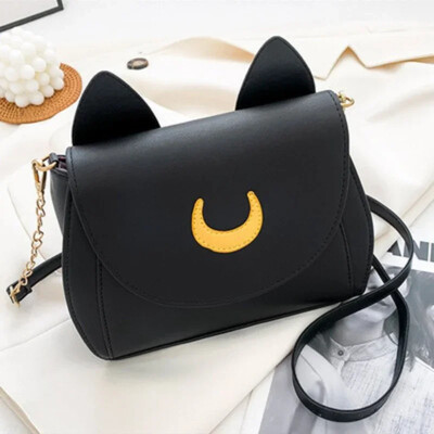 Suvine Sailor Moon Ladies Käekott Must Luna Cat Shape Ket Õlakott PU Nahast Naiste Messenger Crossbody Väike kott Rahakotid