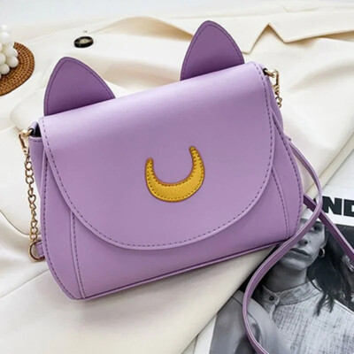 Suvine Sailor Moon Ladies Käekott Must Luna Cat Shape Ket Õlakott PU Nahast Naiste Messenger Crossbody Väike kott Rahakotid