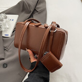 ﻿ Korejska niche dizajnerska torba na rame s novčanikom za kovanice, jednobojna pu kožna torba Boston Marka Ženska kupac torbica ispod pazuha