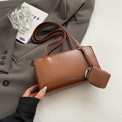﻿ Korejska niche dizajnerska torba na rame s novčanikom za kovanice, jednobojna pu kožna torba Boston Marka Ženska kupac torbica ispod pazuha