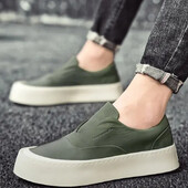 Muške platnene cipele, modne prozračne tenisice s ravnim dnom, jednobojne, okrugle glave, protuklizne, udobne, ležerne natikače