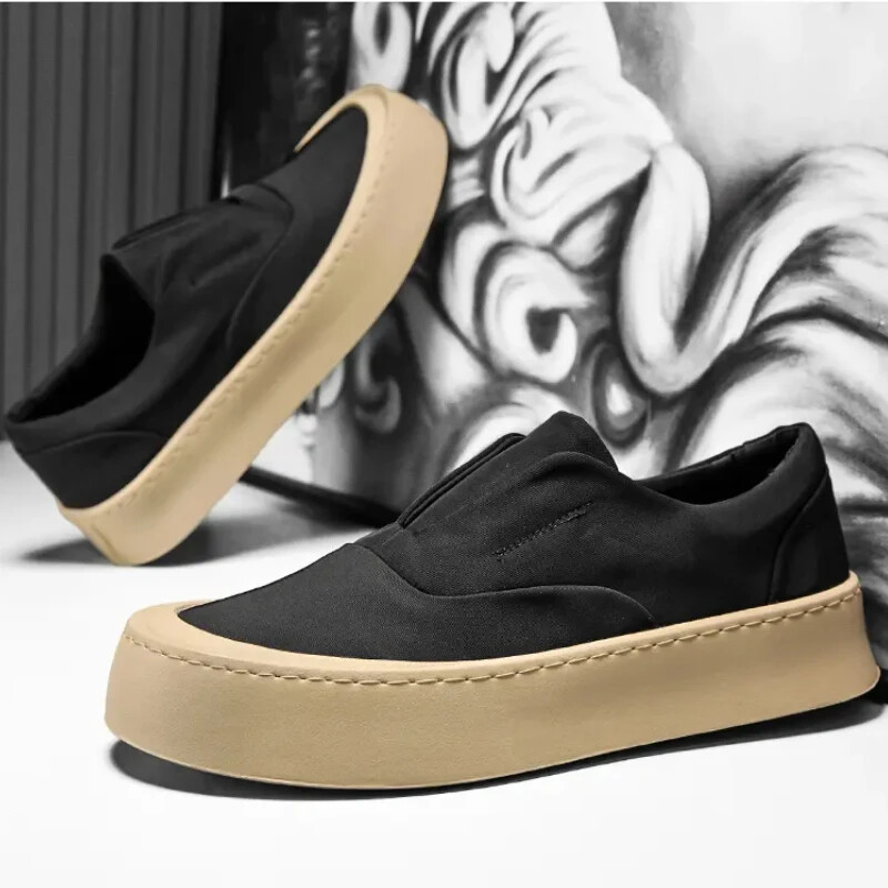 Muške platnene cipele, modne prozračne tenisice s ravnim dnom, jednobojne, okrugle glave, protuklizne, udobne, ležerne natikače