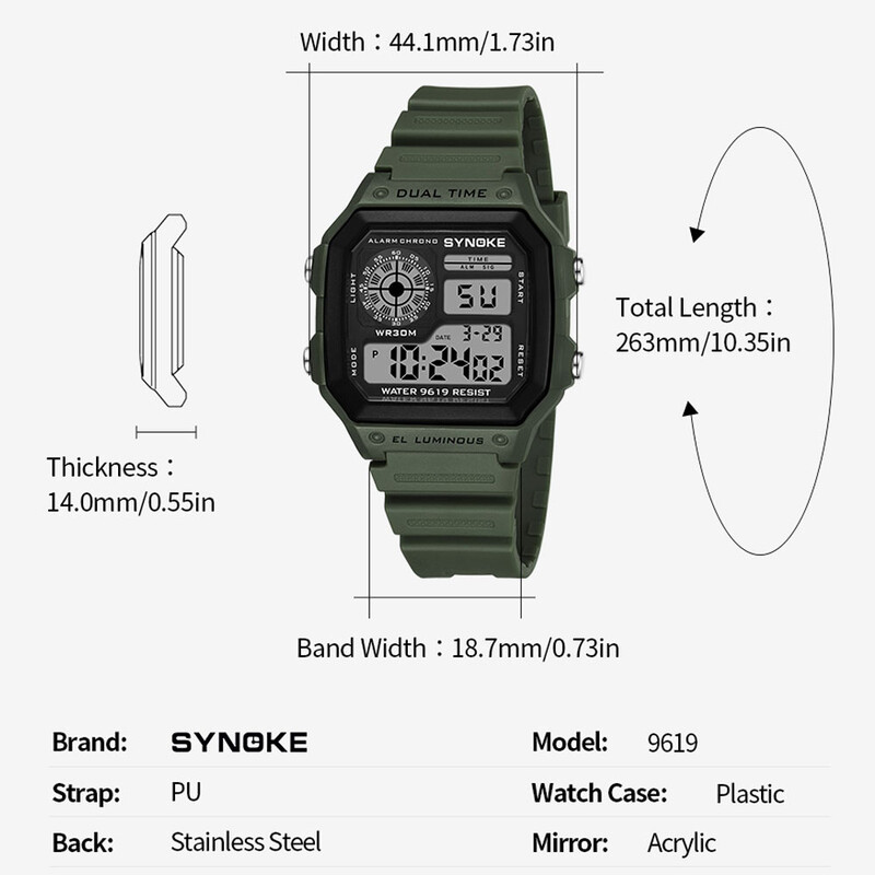 Sat za sport na otvorenom Muški višenamjenski sat marke SYNOKE Budilica Chrono Vodootporni digitalni sat reloj hombre