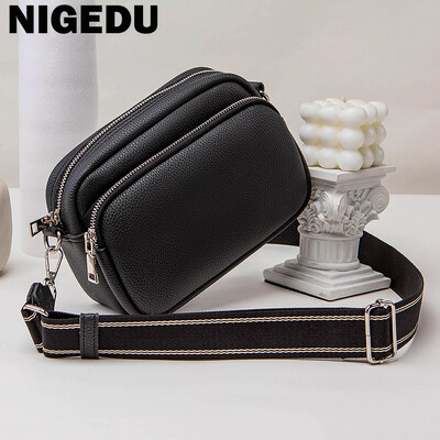 Genți de umăr casual pentru femei Genți de mână cu curea lată de modă din piele PU pentru femei cu clapetă Messenger Crossbody Geanta telefon Portofel negru