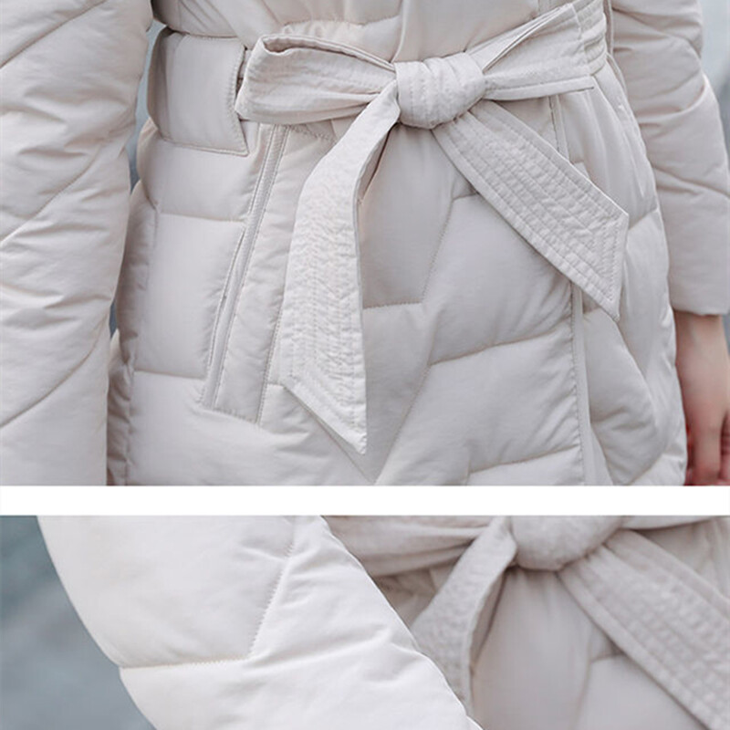 Podebljani topli kaputi Snježna odjeća Elegantna gornja odjeća Korejska jakna Sobretudos s remenom Zimske uske duge parke s kapuljačom Ženske kapute