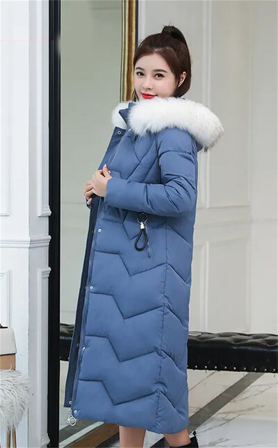 Duge zimske elegantne parke s kapuljačom i ovratnikom od umjetnog krzna. Prevelike tople pamučno podstavljene casacos ležerne jakne otporne na vjetar, deblje jakne