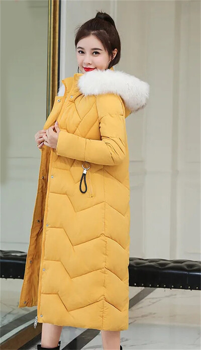 Duge zimske elegantne parke s kapuljačom i ovratnikom od umjetnog krzna. Prevelike tople pamučno podstavljene casacos ležerne jakne otporne na vjetar, deblje jakne