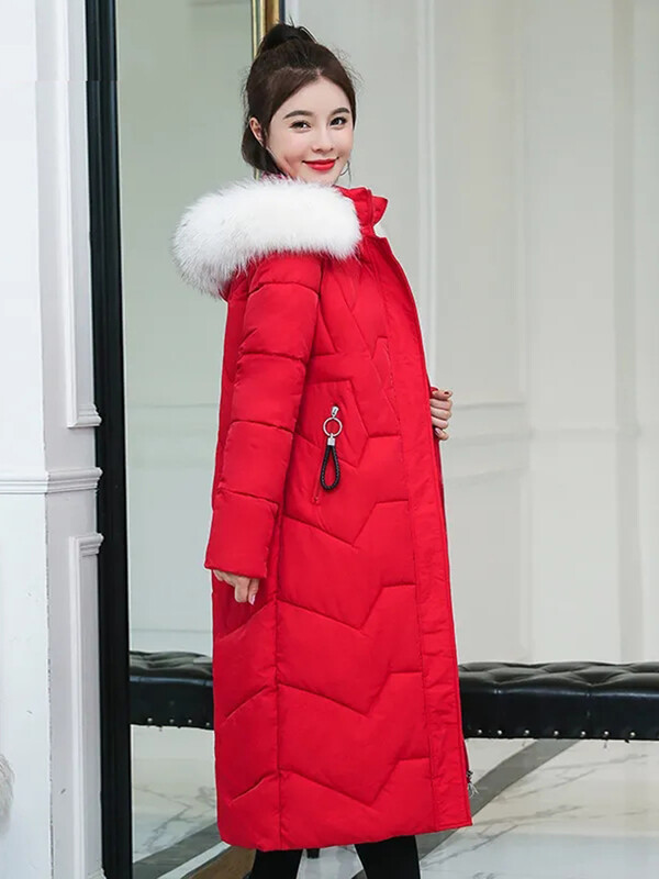 Duge zimske elegantne parke s kapuljačom i ovratnikom od umjetnog krzna. Prevelike tople pamučno podstavljene casacos ležerne jakne otporne na vjetar, deblje jakne