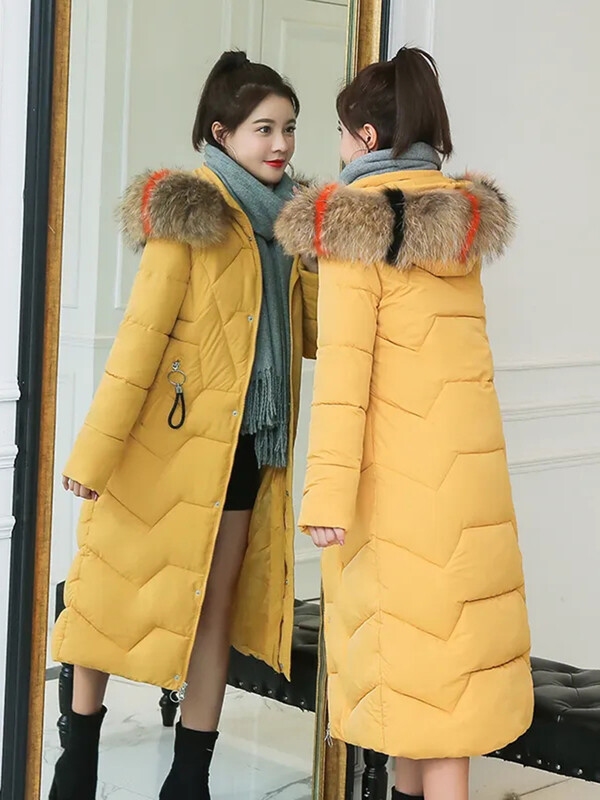 Duge zimske elegantne parke s kapuljačom i ovratnikom od umjetnog krzna. Prevelike tople pamučno podstavljene casacos ležerne jakne otporne na vjetar, deblje jakne