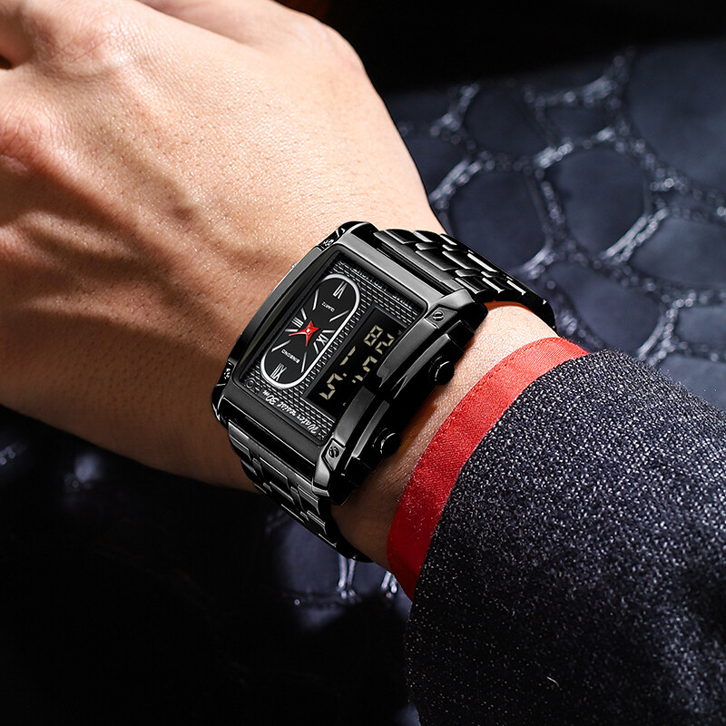 BINBOND Novi kreativni četvrtasti sat za muškarce Luksuzni digitalni sat vrhunske marke Modni satovi s dva zaslona za muškarce Relogio Masculino+KUTIJA