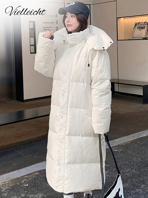 Vielleicht uus ühevärviline X-pikk sirge talvejope Naiste parkad Riided vabaaja kapuutsiga soe talvejope Naiste ülerõivad