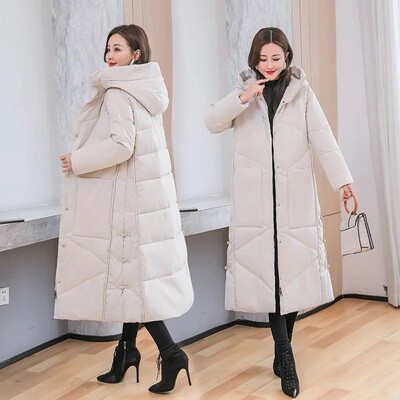 Vintage deblja pamučna jakna Ženska odjeća Zima 2024. Novi nacionalni stil Labavi dugi kaput Ženski topli kaput s kapuljačom