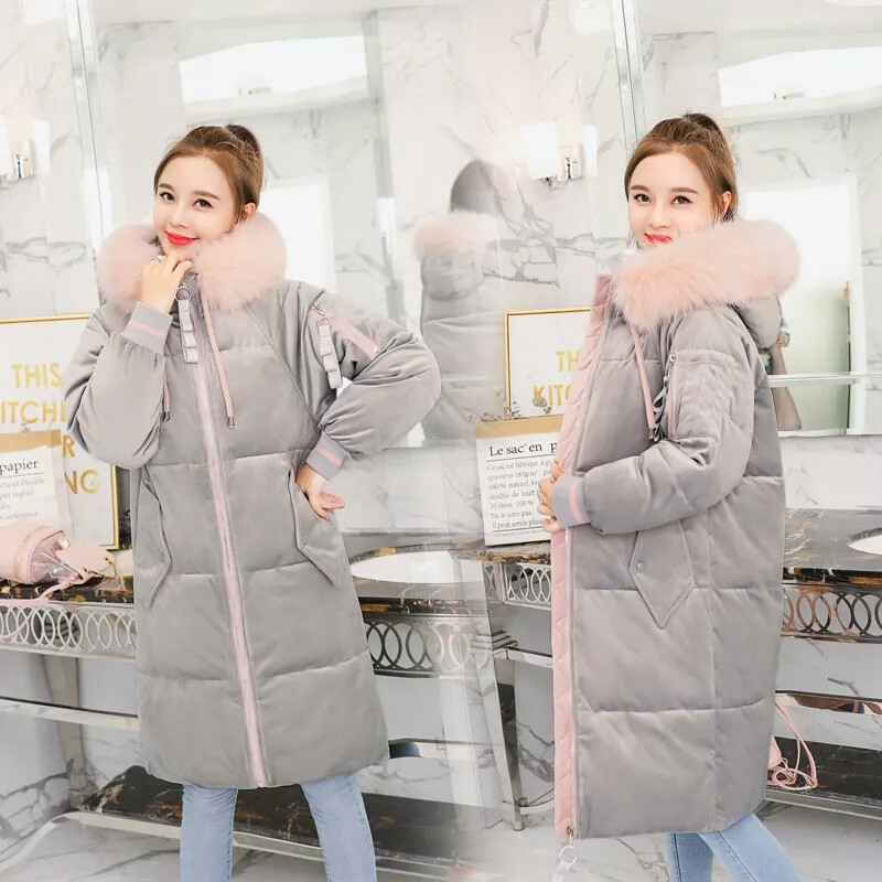 2024. Zimski puhasti pamučni kaput Ženska parka Debela jakna s velikim krznenim ovratnikom Široka zlatna baršunasta jakna Gornja odjeća