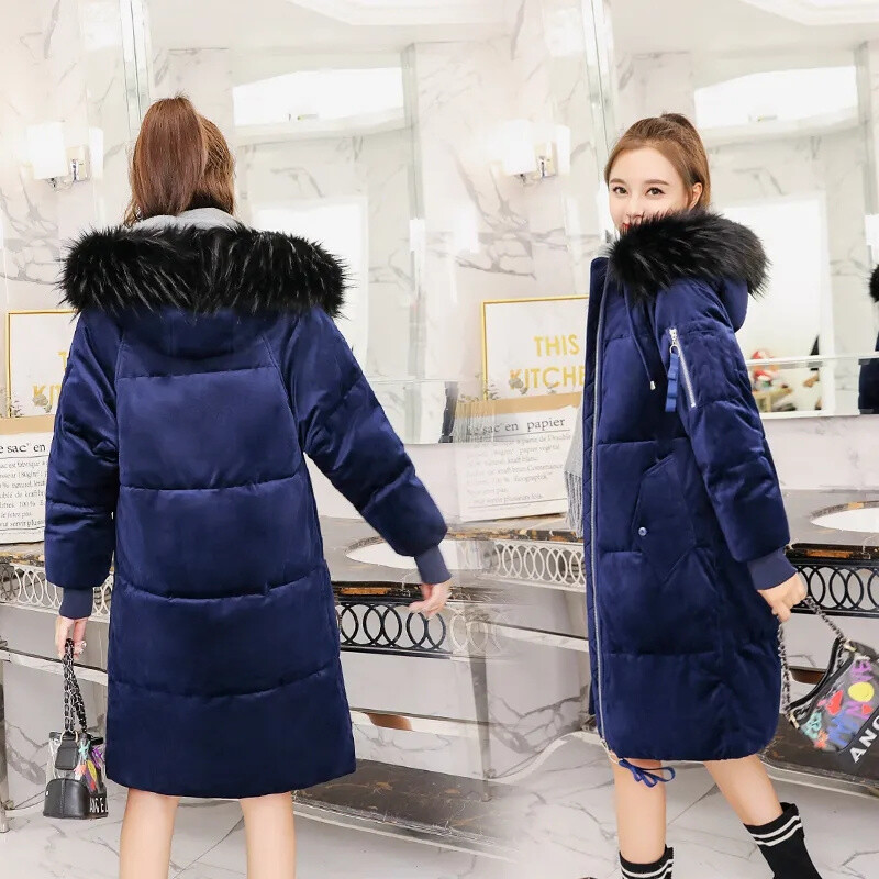 2024. Zimski puhasti pamučni kaput Ženska parka Debela jakna s velikim krznenim ovratnikom Široka zlatna baršunasta jakna Gornja odjeća