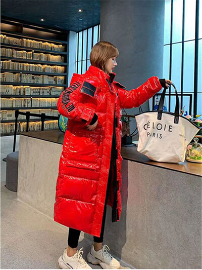 2024 Jachetă Parka pentru femei de iarnă, caldă, groasă, lungă, din bumbac, pardesiu supradimensionat, cu glugă, cu buzunar lucios