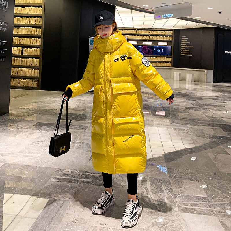 2024 Jachetă Parka pentru femei de iarnă, caldă, groasă, lungă, din bumbac, pardesiu supradimensionat, cu glugă, cu buzunar lucios