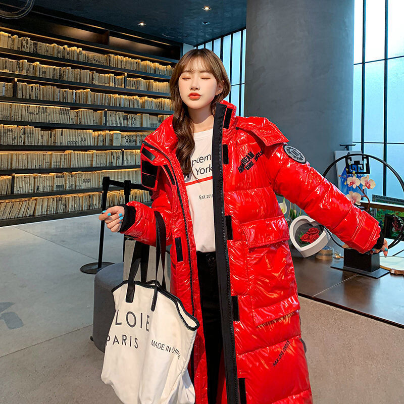 2024 Jachetă Parka pentru femei de iarnă, caldă, groasă, lungă, din bumbac, pardesiu supradimensionat, cu glugă, cu buzunar lucios