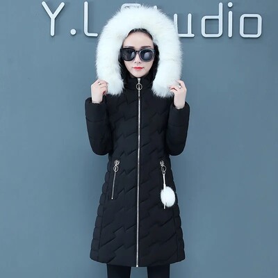 Βαμβακερό πουπουλένιο γυναικείο παλτό Χειμώνας 2022 Νέα χοντρή κουκούλα με γούνινο γιακά Ζεστό γυναικείο τζάκετ Μακρύ casual μόδα Πάρκα με όλα τα ταιριαστά